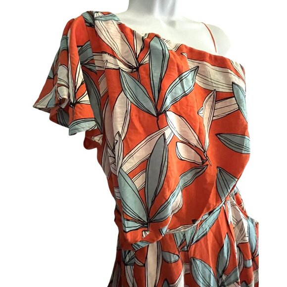 Flirty Tropical Off One Shoulder Jumpsuit Womens XL Coconinno Wide Leg - Picture 4 of 15
